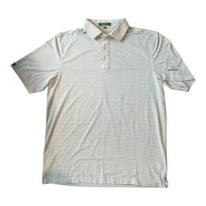 Straight Down Edgewood Stripe Golf Polo Men's L‎ Green Yellow Performance